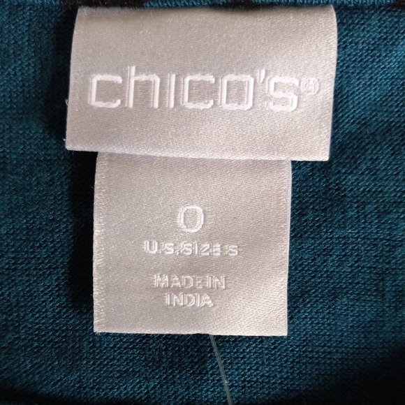 Chico's | Teal & Black Velvet Flocked Balloon Sleeve Knit Top - Picture 5 of 12